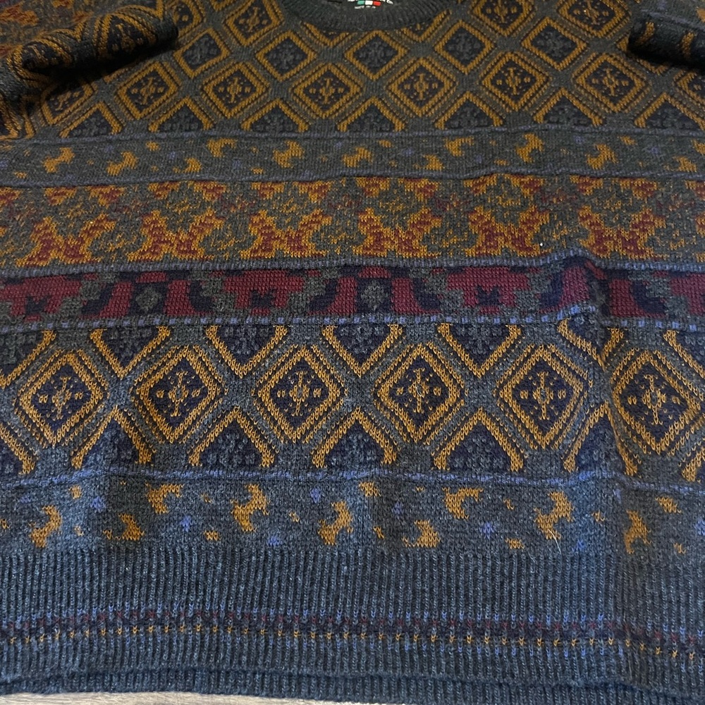 Vintage 90s Grandpa Sweater Geometric Knit Pullover - The Italian Sweater Co. XL - Picture 9 of 11